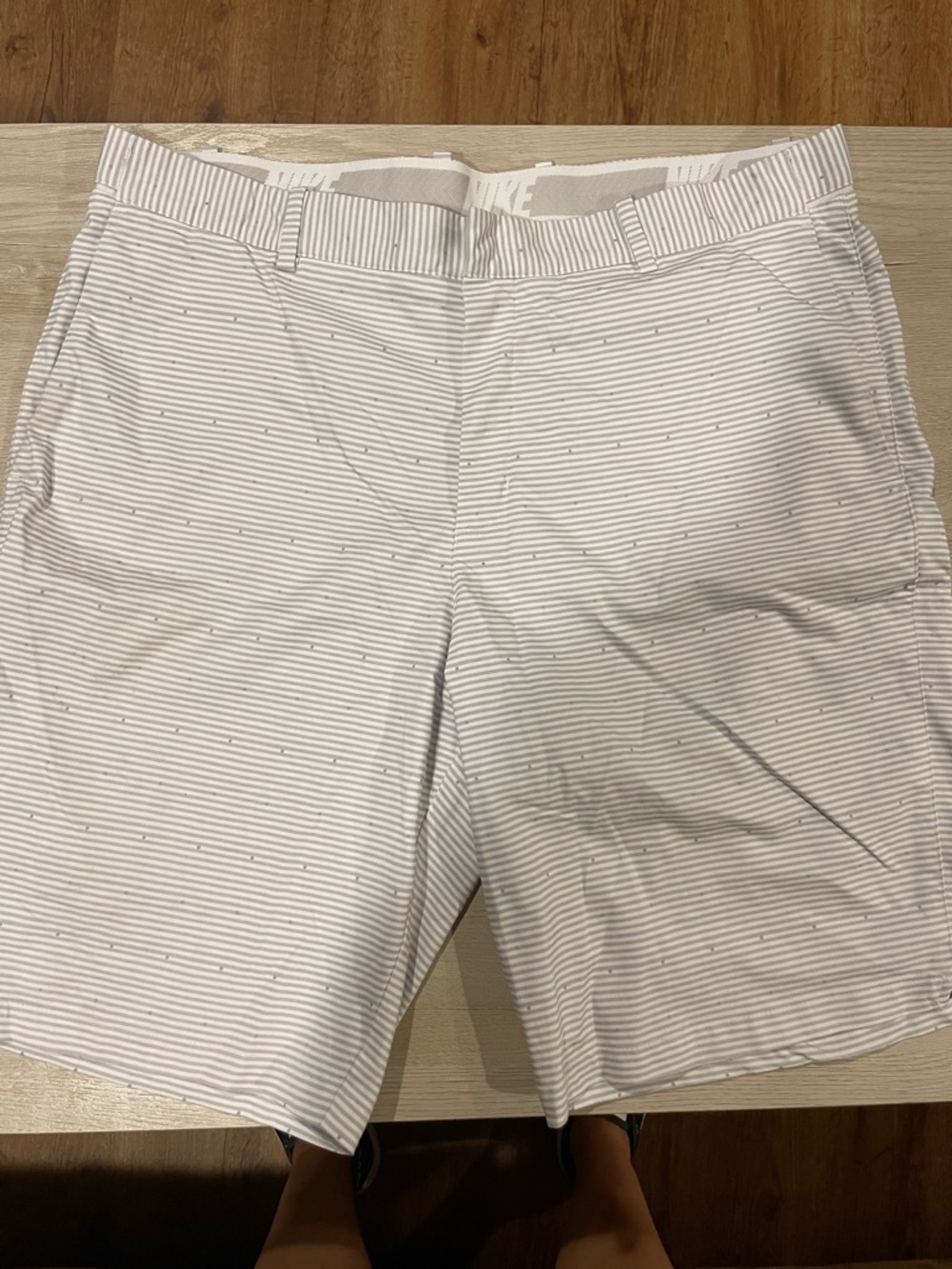 Men's Nike White & Light Gray Striped Golf Shorts